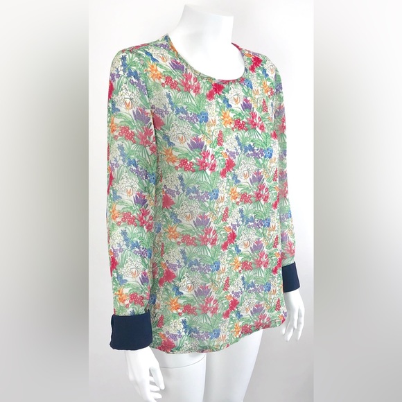 Equipment Femme Silk Sheer Floral Top Blouse Long Sleeve - Picture 3 of 12
